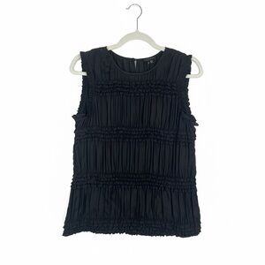 Theory Black Sleeveless Ruffled Pleat-Effect Blouse
